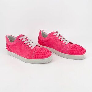 Christian Louboutin Vieira 2 Spike Sneakers Size 40 US 10 Pink Suede Low Top 79